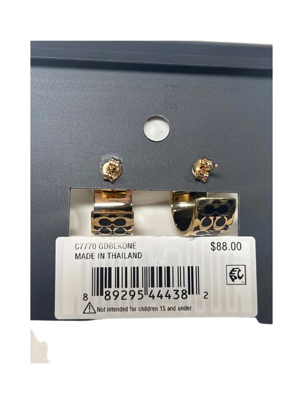 COACH Gold-Tone Hoop Earrings with Black Signature Pattern NWT comes w/ Dusty